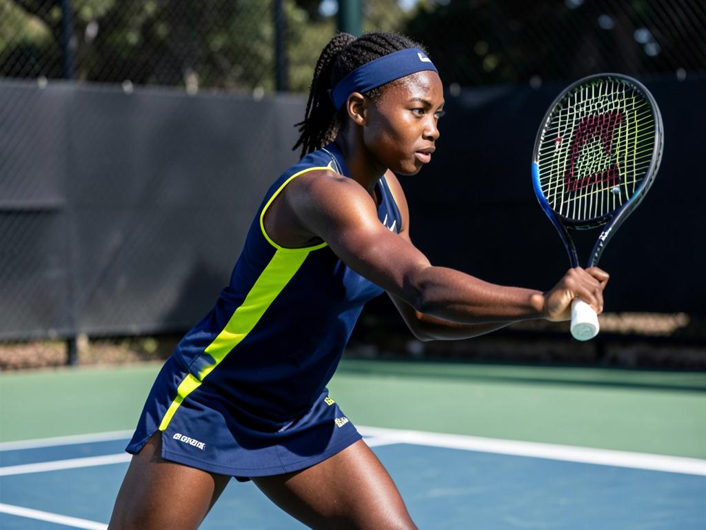 Black African teenage tennis player preparing a backhand